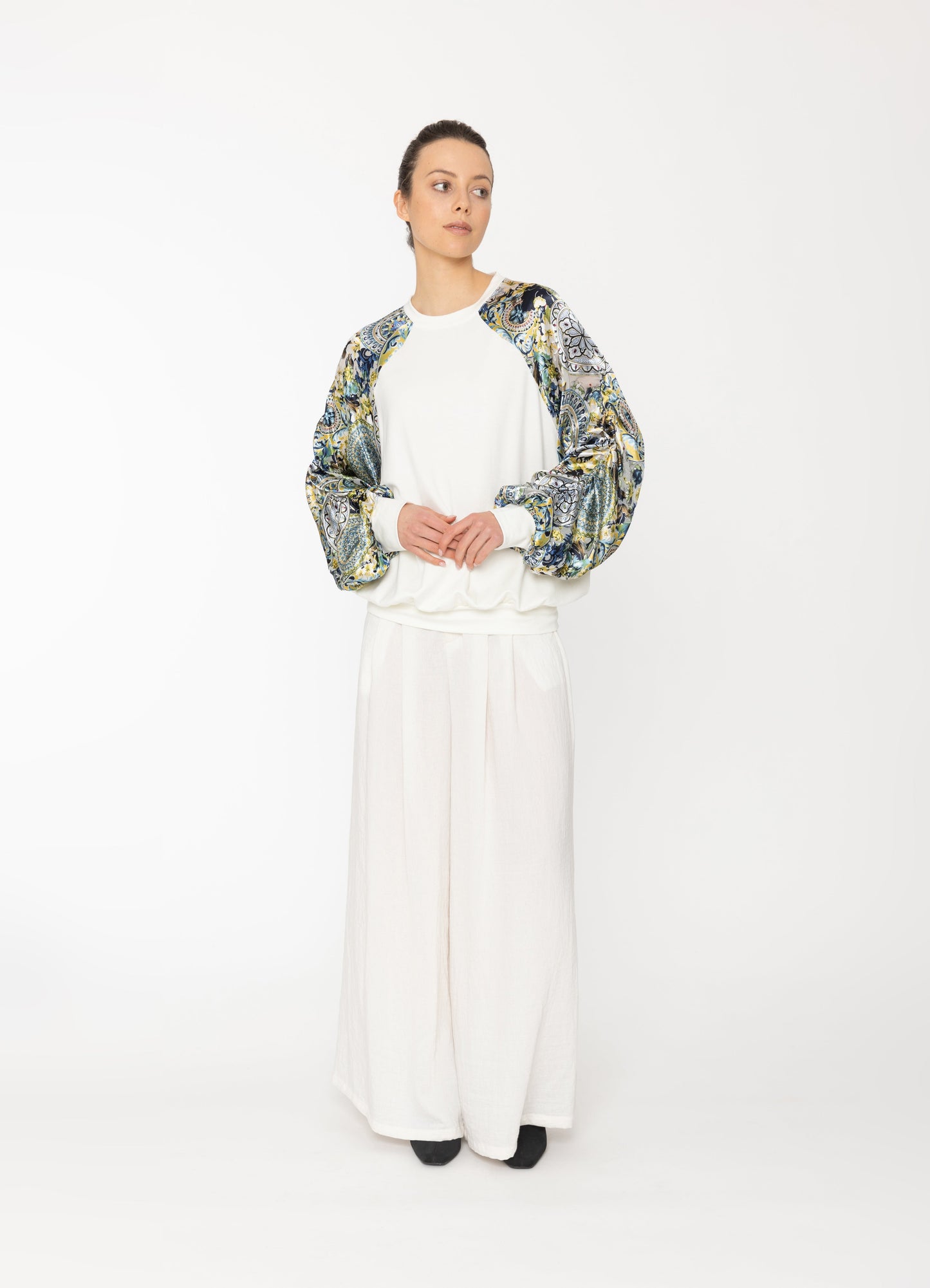 Juno Sweatshirt in Navy + Royal Print Blacklist women's top NZ