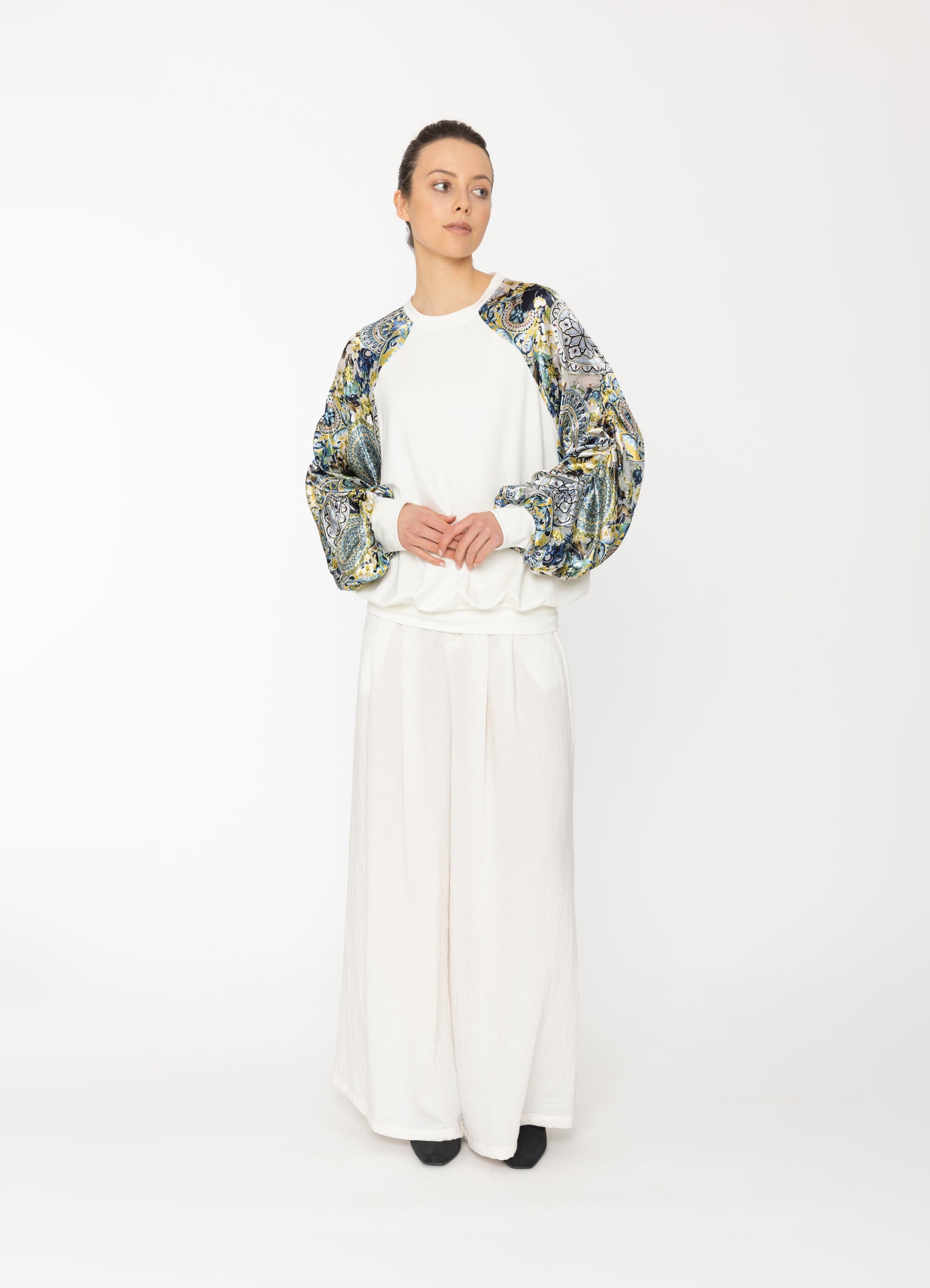 Juno Sweatshirt in Navy + Royal Print Blacklist women's top NZ