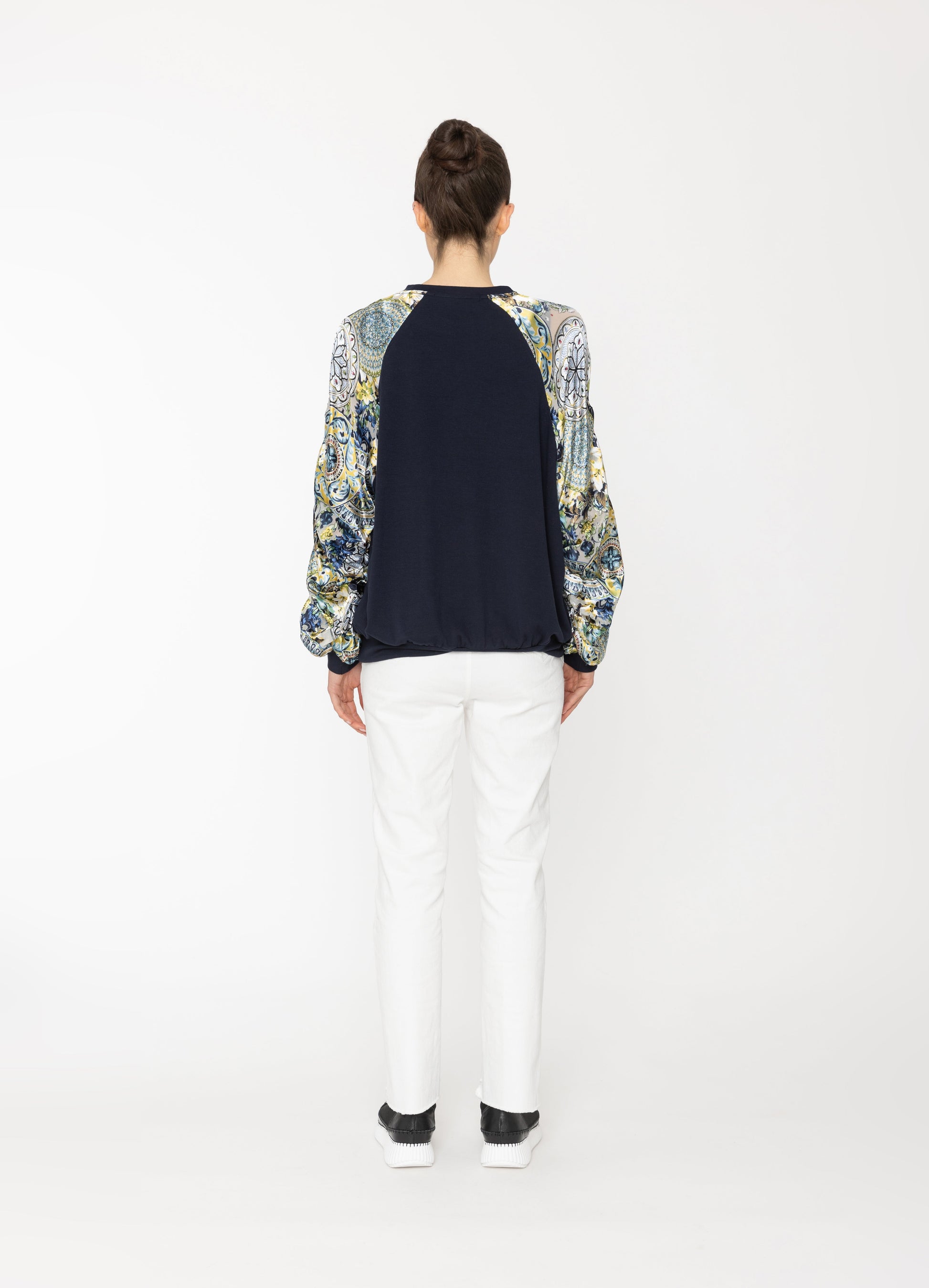 Juno Sweatshirt in Navy + Royal Print Blacklist women's top NZ
