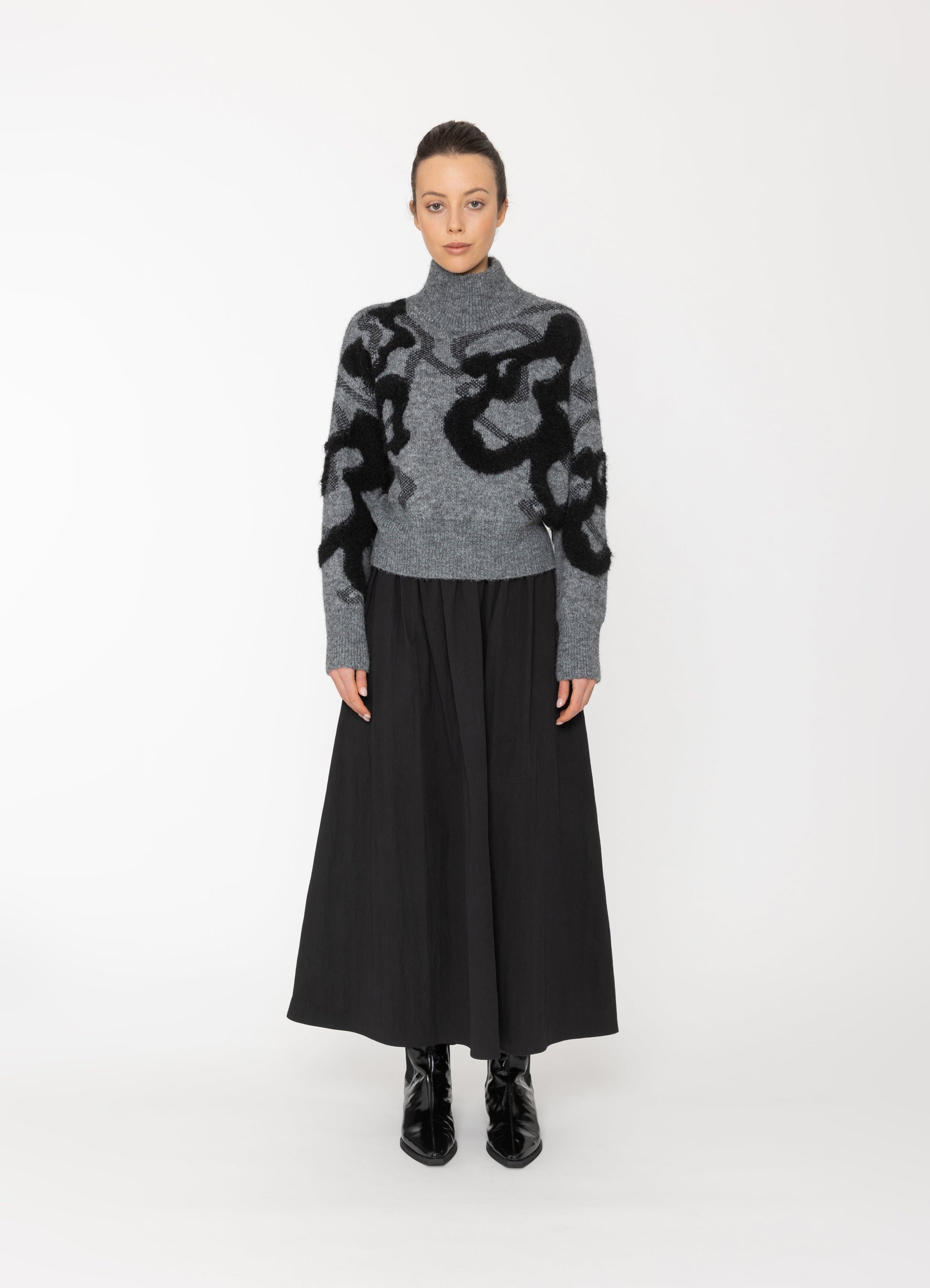 Oris Top in Grey + Black Blacklist women's knitwear NZ