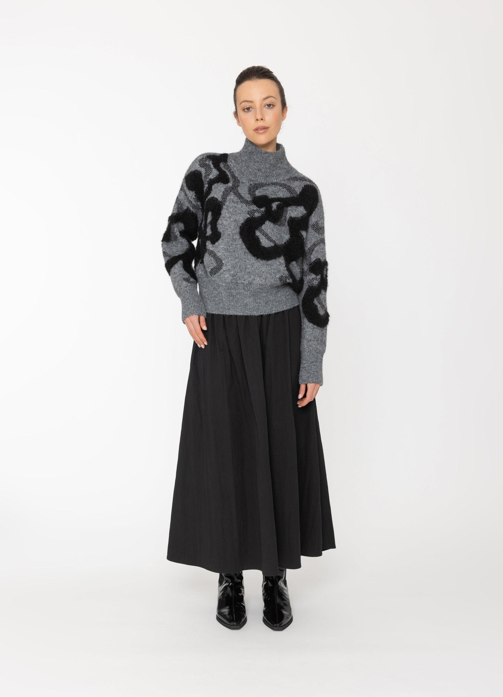 Oris Top in Grey + Black Blacklist women's knitwear NZ