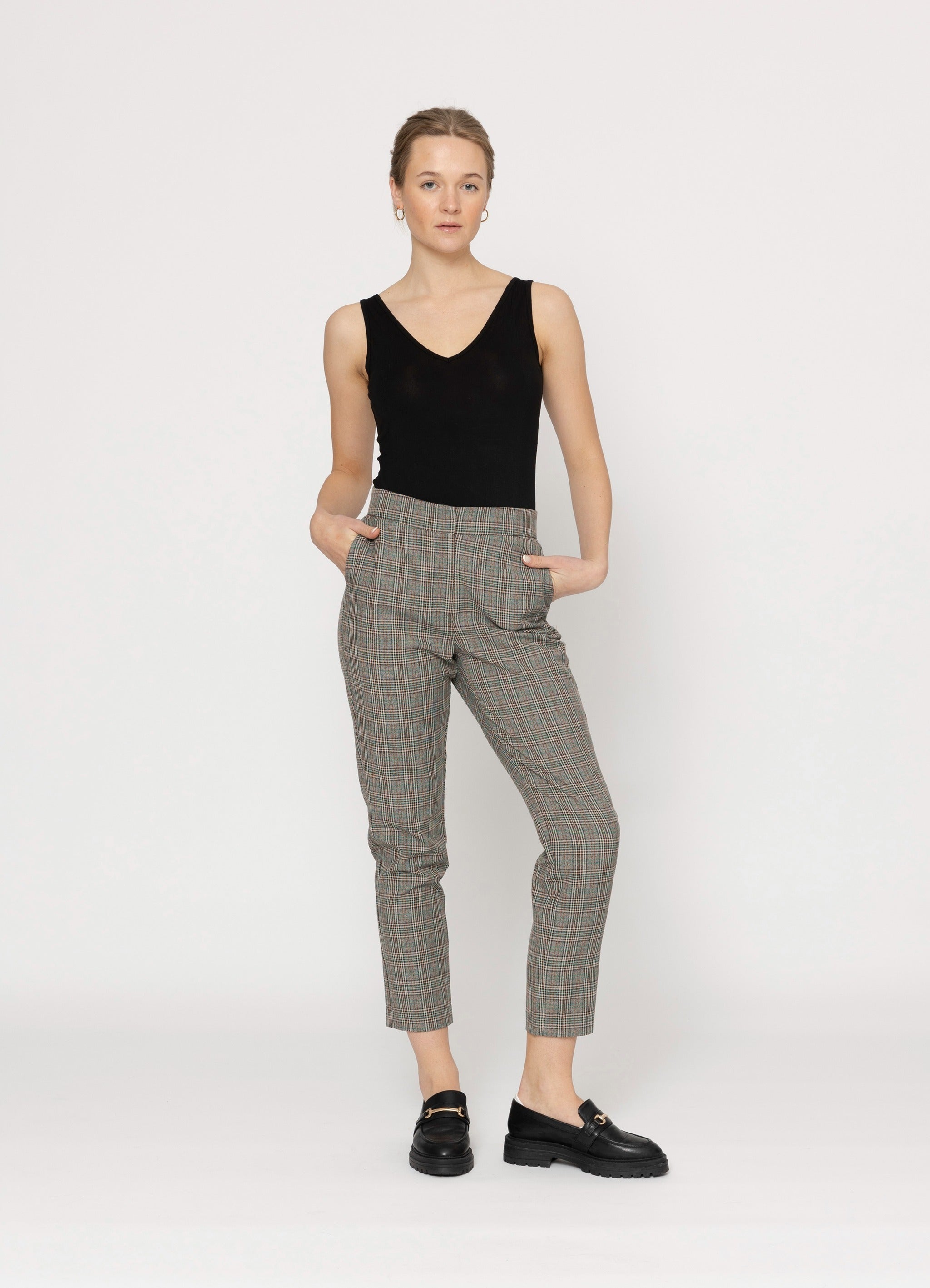 Womens Check Hound Tooth Paper Bag Cigarette Trouser Ladies High Tie Waist  Pants | eBay